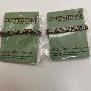 Lot Of 2 Copper & Faux Turquoise Magnetic Link Bracelets Heart And Square NEW